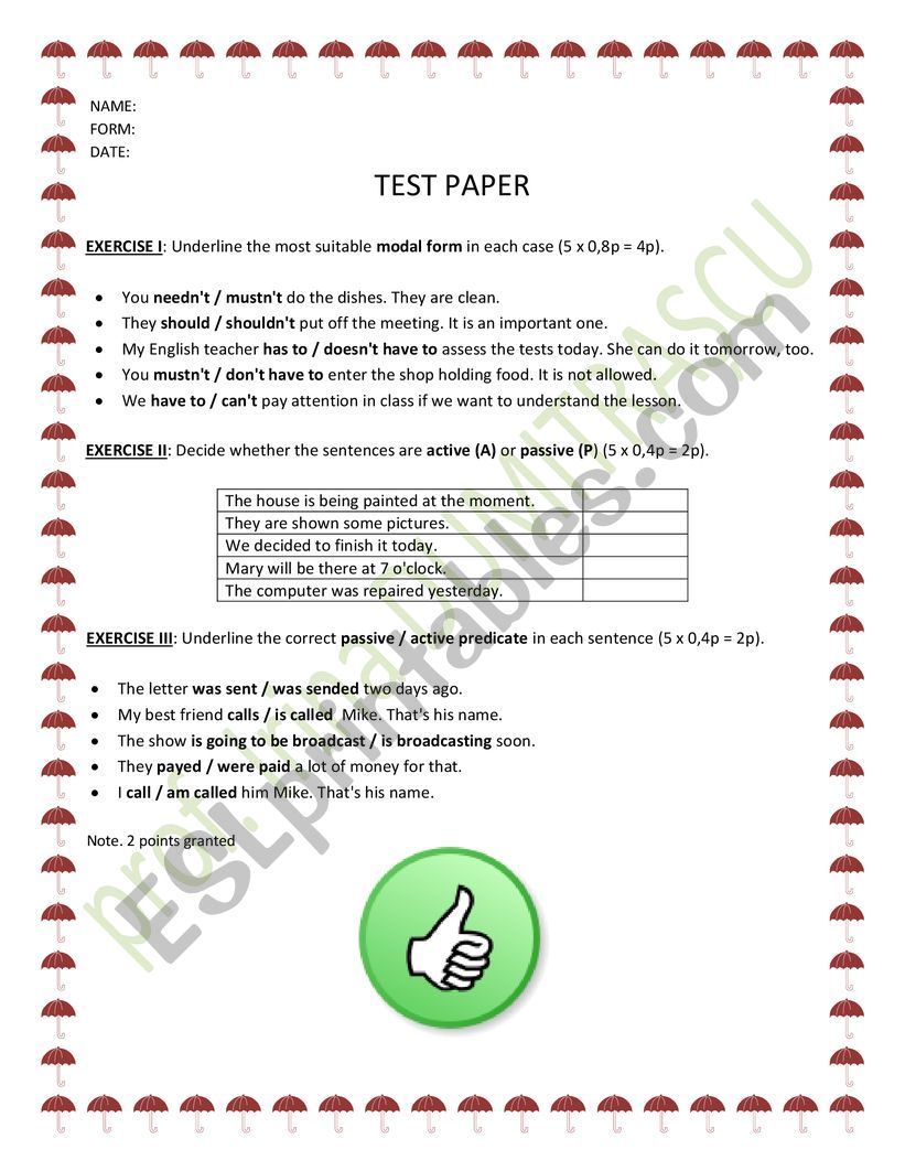 TEST PAPER worksheet