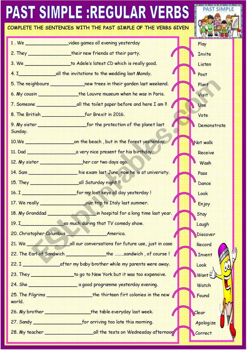 Past simple regular verbs worksheet