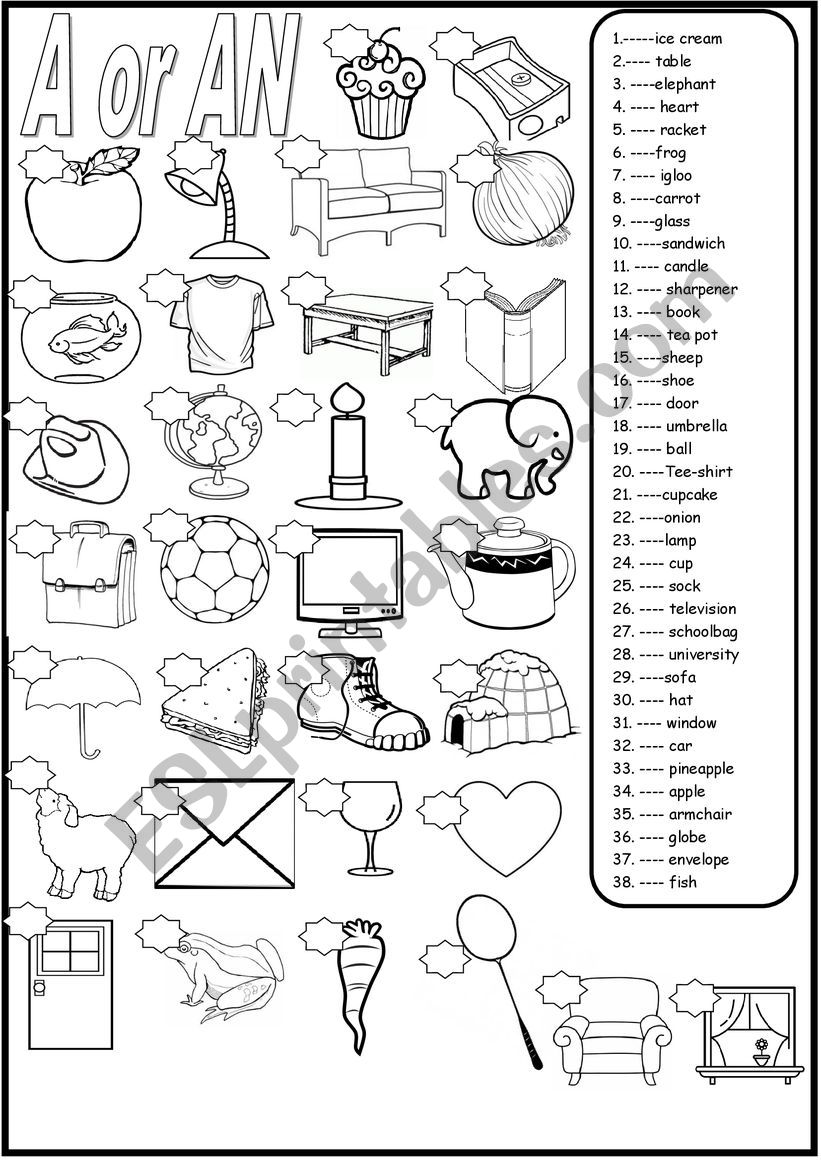A or An for young learners worksheet