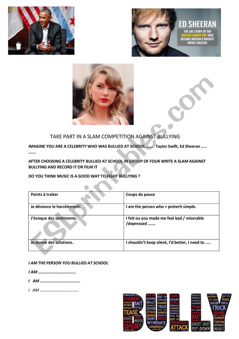 Bullied celebrities  worksheet