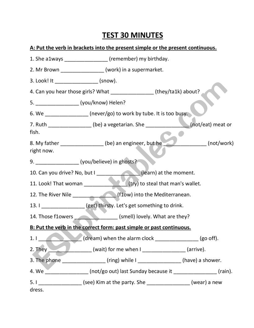 Mixed tenses worksheet