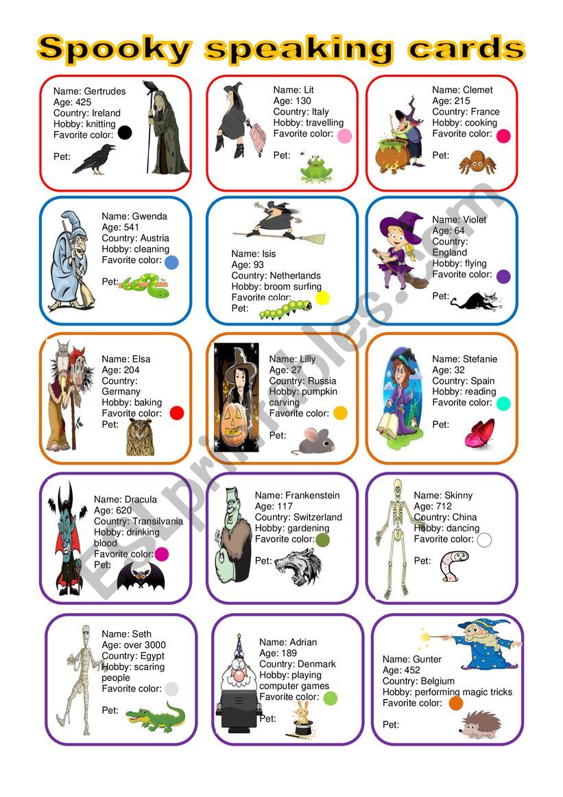 Spooky speaking cards worksheet