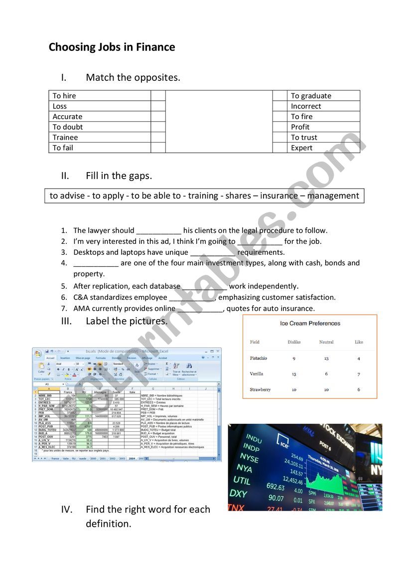 Jobs in Finance Vocabulary encoding exercise