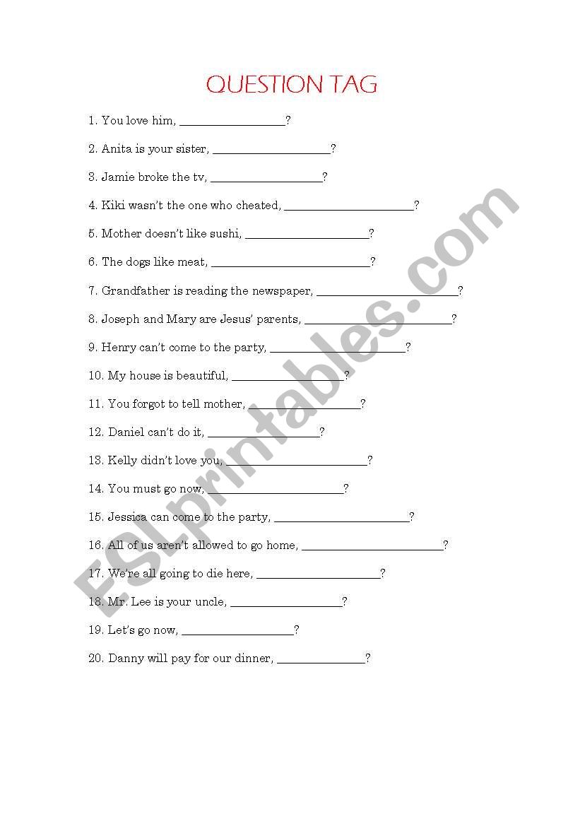 Tag Questions 01 worksheet