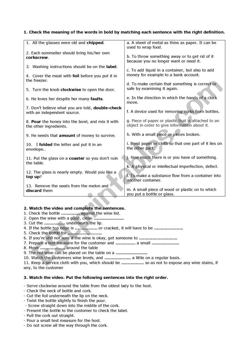 Wine worksheet