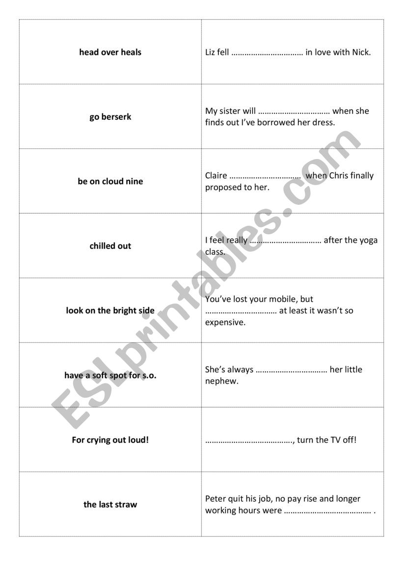 Idioms - Feelings worksheet