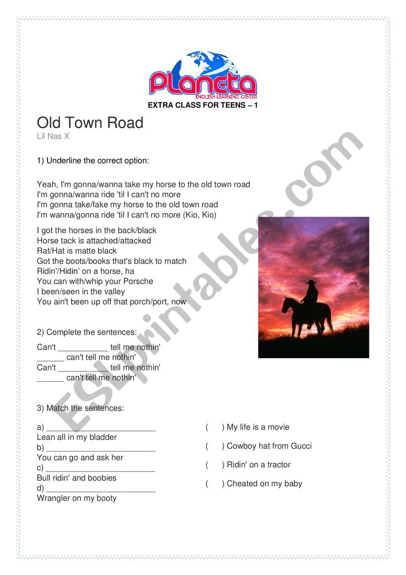 Old Town Road - Music Sheet worksheet