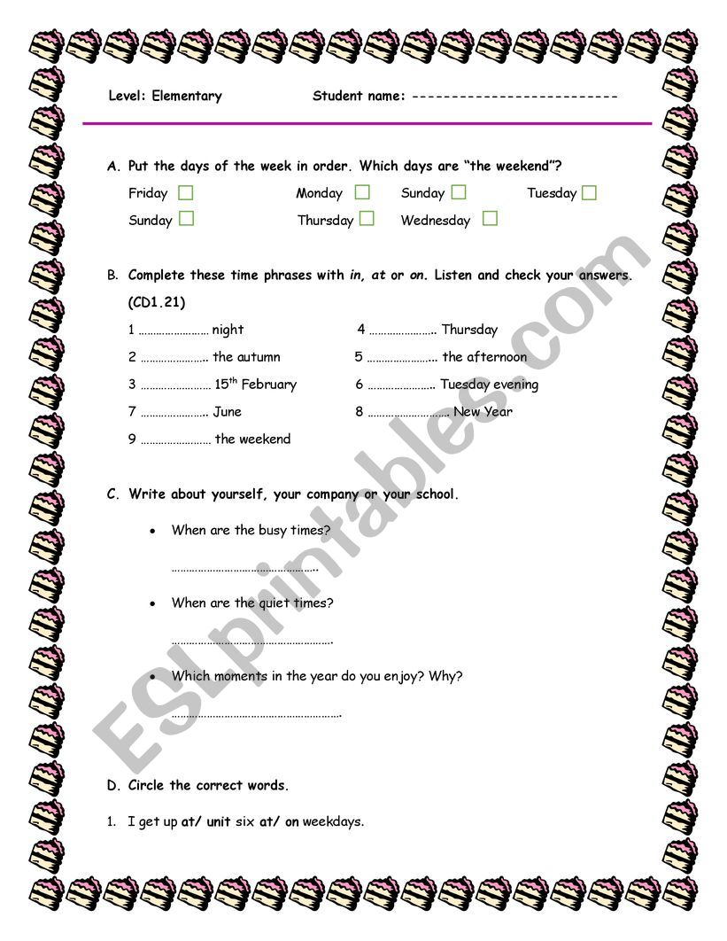 Time Expressions worksheet