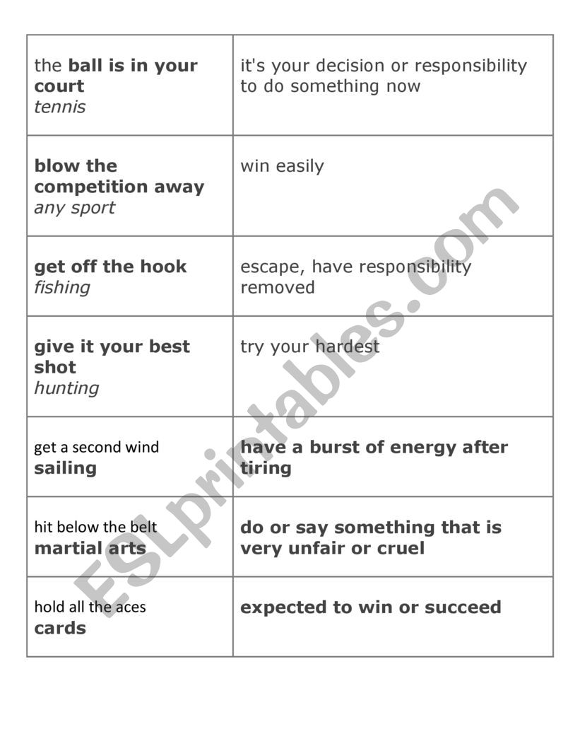 sports idioms worksheet