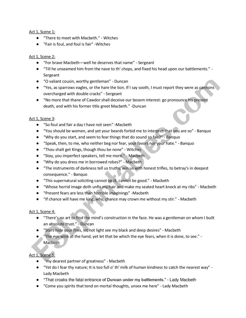 Macbeth worksheet