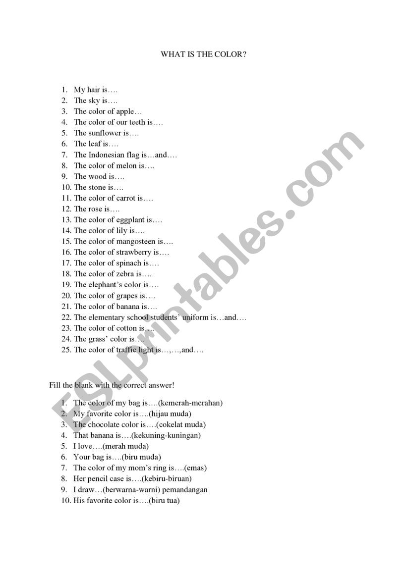 COLOR worksheet