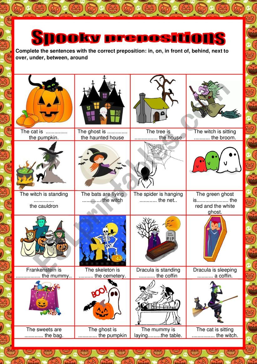 Spooky prepositions worksheet