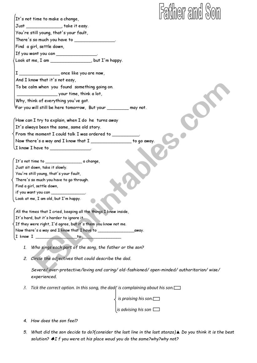 Father and son  worksheet