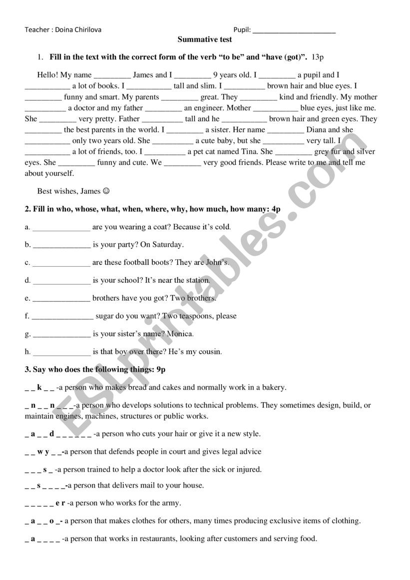 summative test worksheet