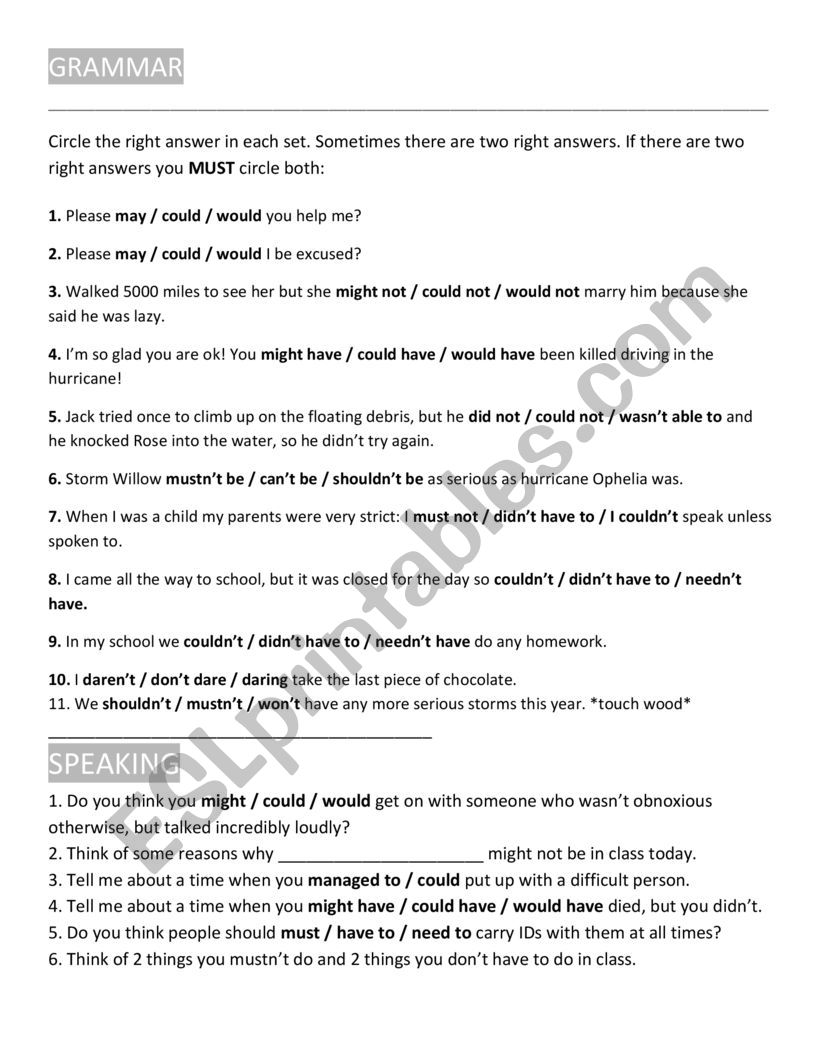 Modals for Advanced and Proficiency students - With key