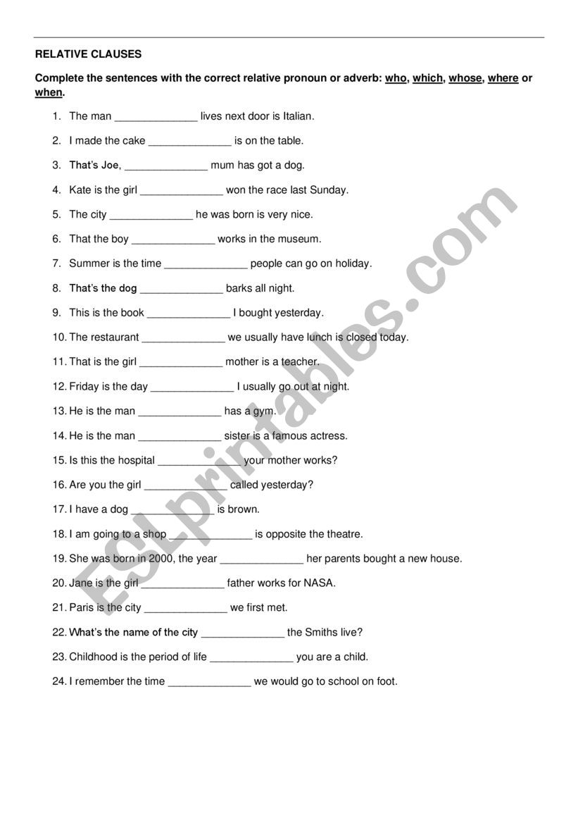 Relative clauses worksheet