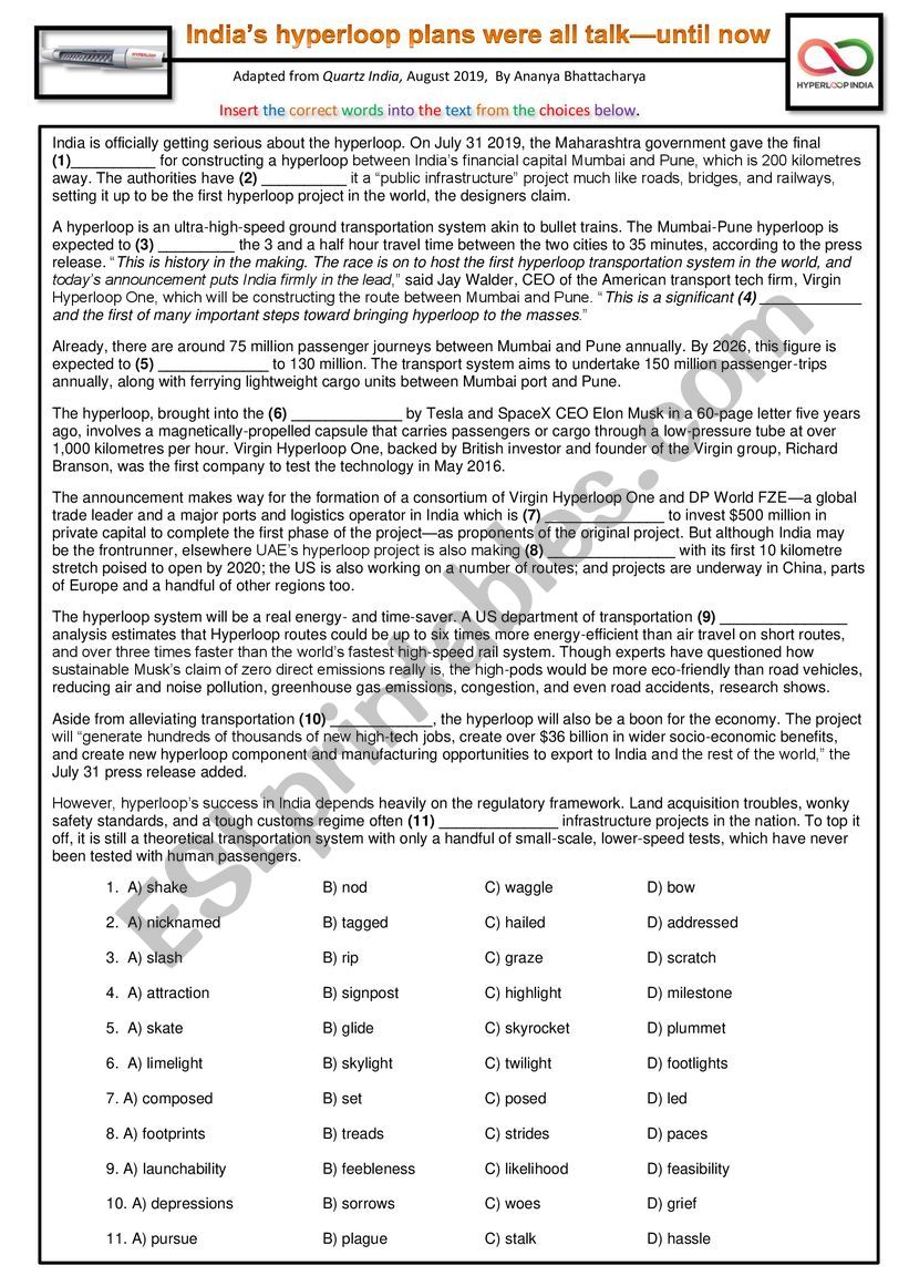 Hyperloop Reading and Debate worksheet