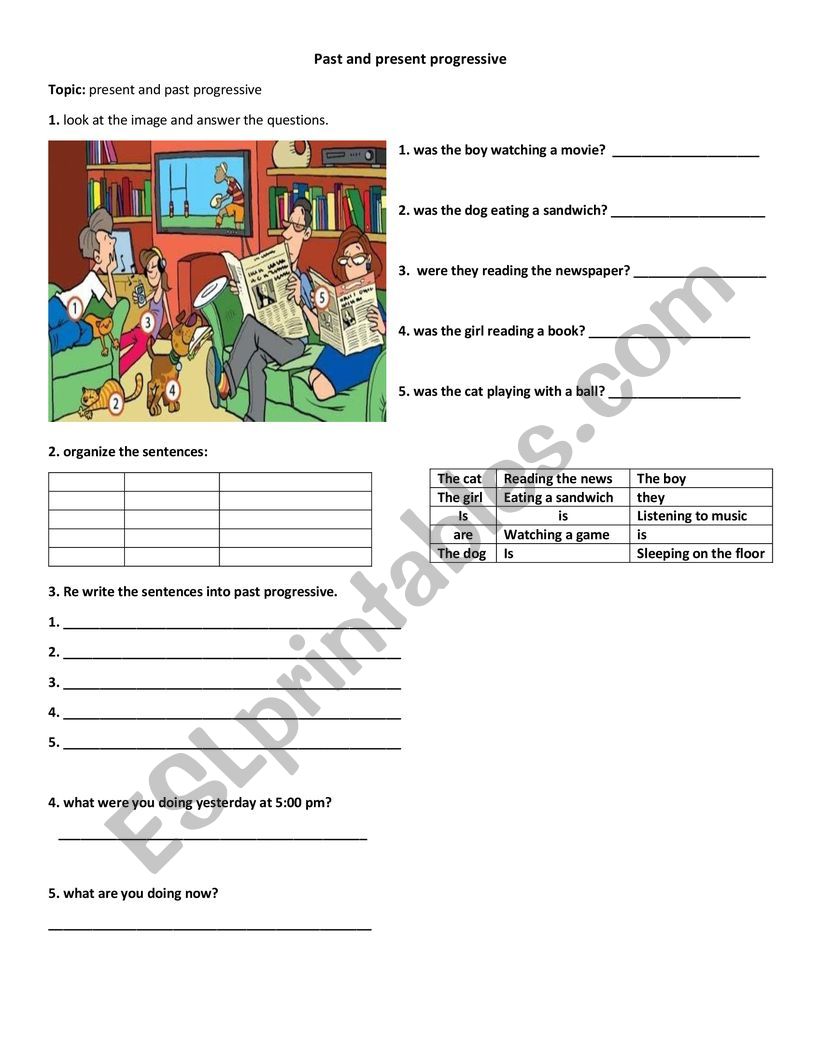 present and past progressive worksheet