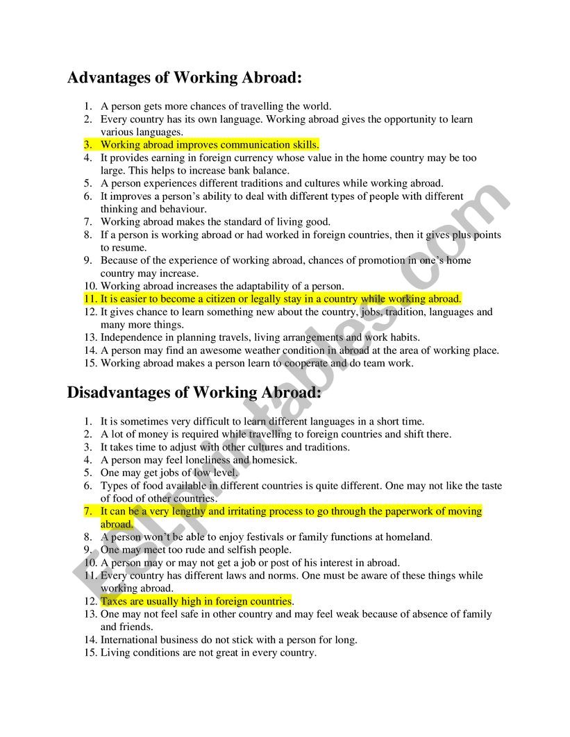 Brain Drain Adv Vs DisAdv worksheet