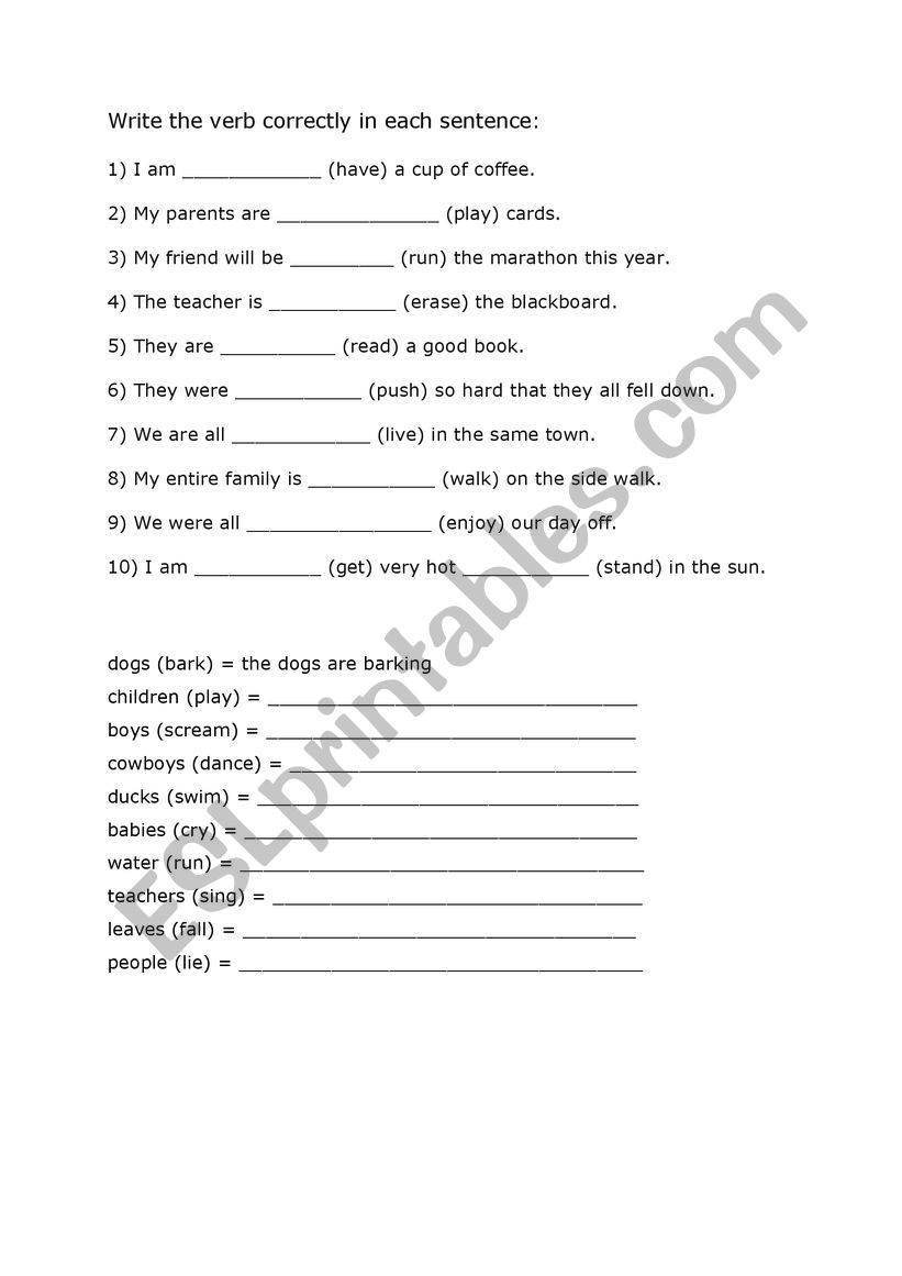 Present Participle Exercises worksheet