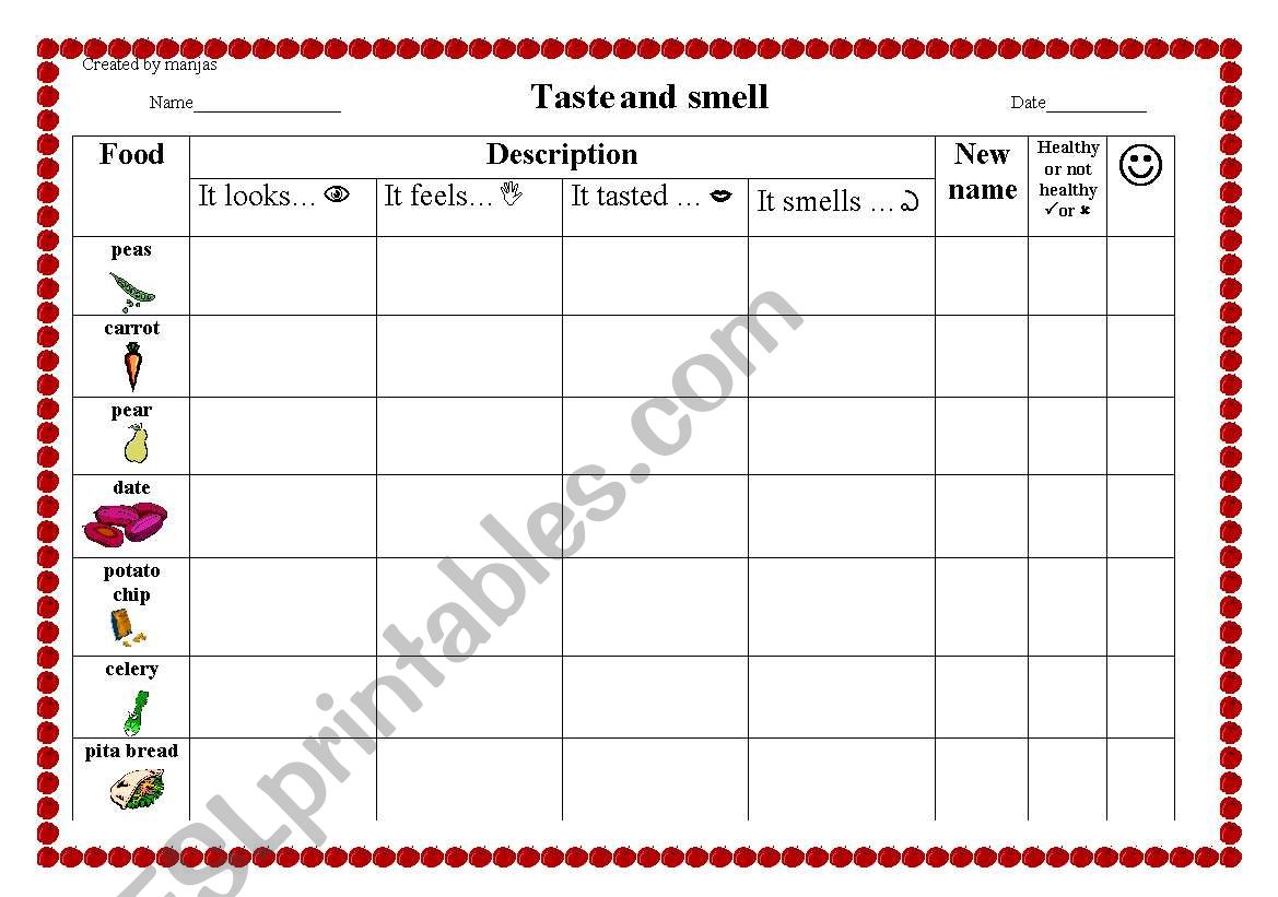 healthy food taste and smell rubric