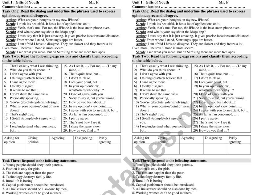 asking for/ giving opinion worksheet