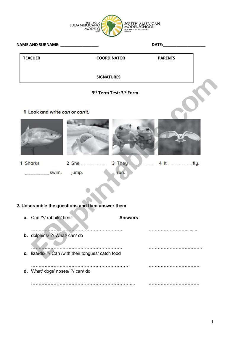 Term test worksheet