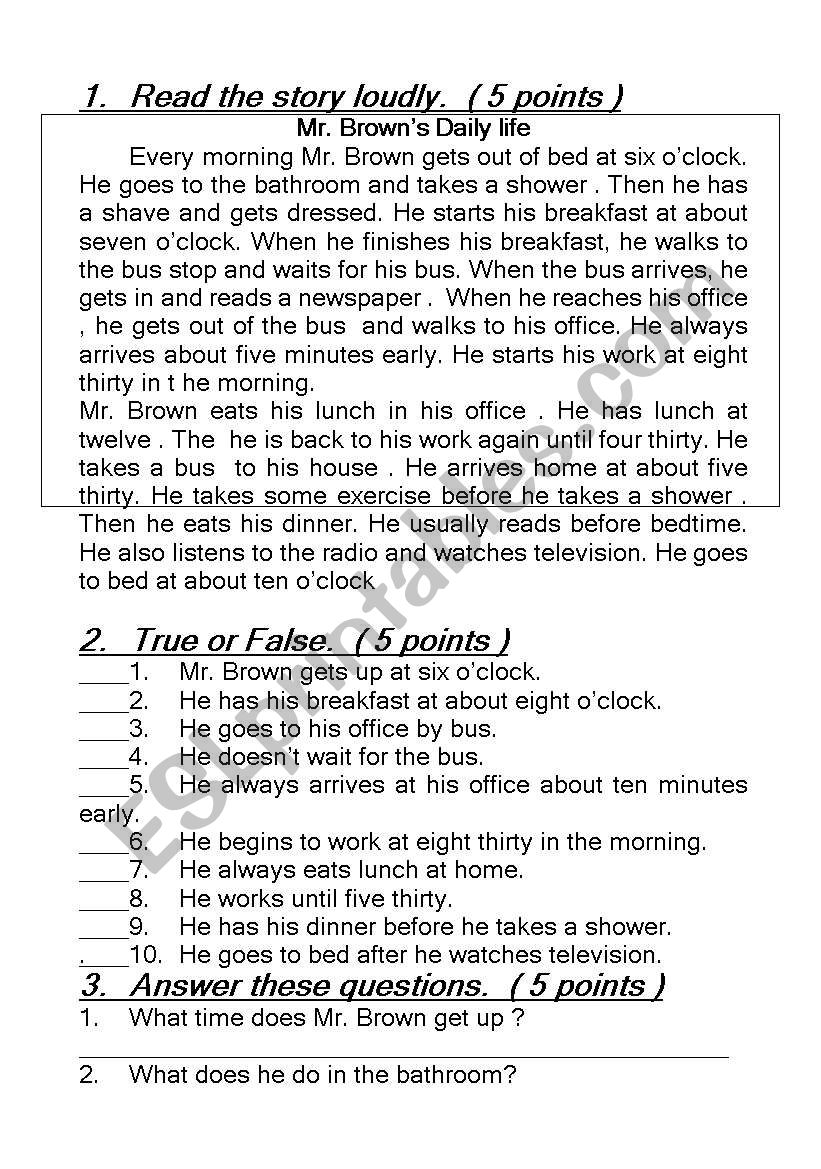 Reading Skill worksheet