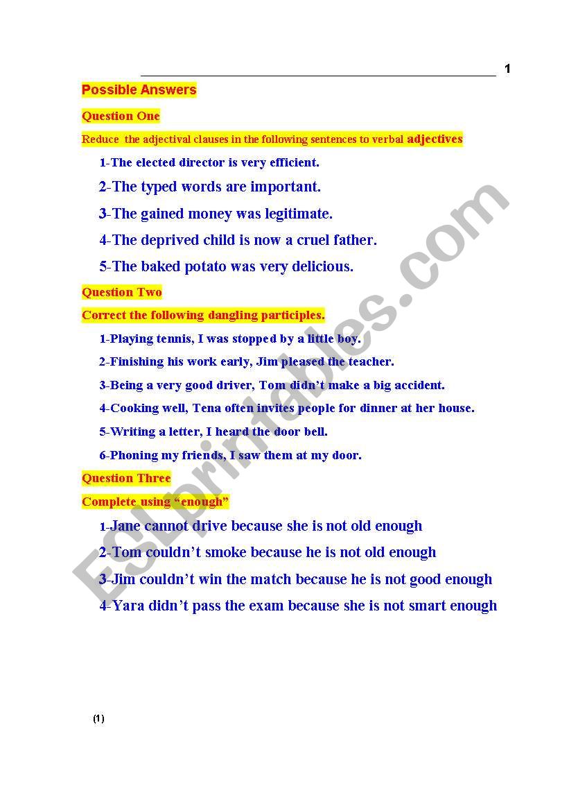 grammer worksheet