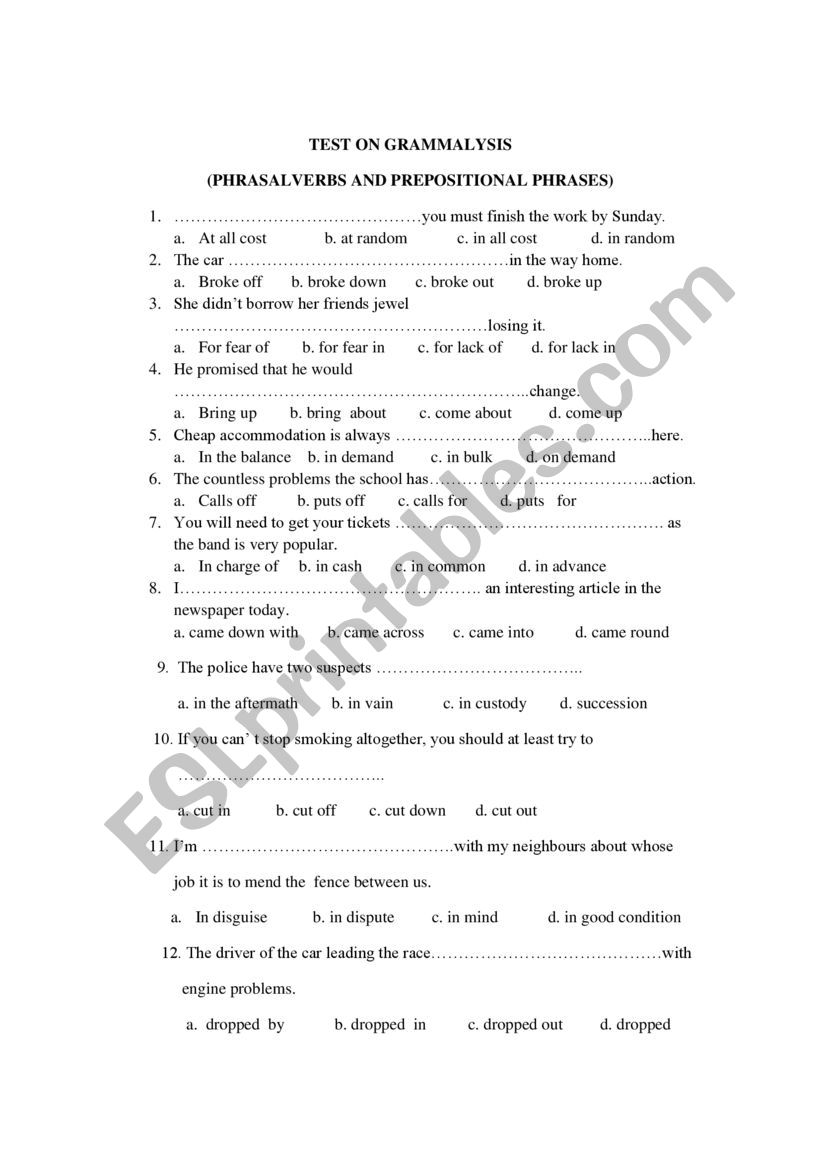 phrasal verbs and expressions worksheet
