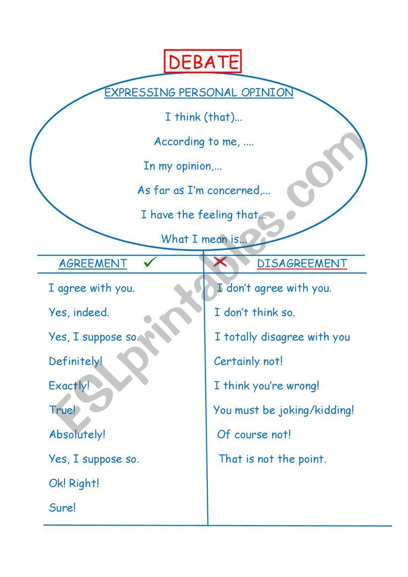 DEBATE worksheet