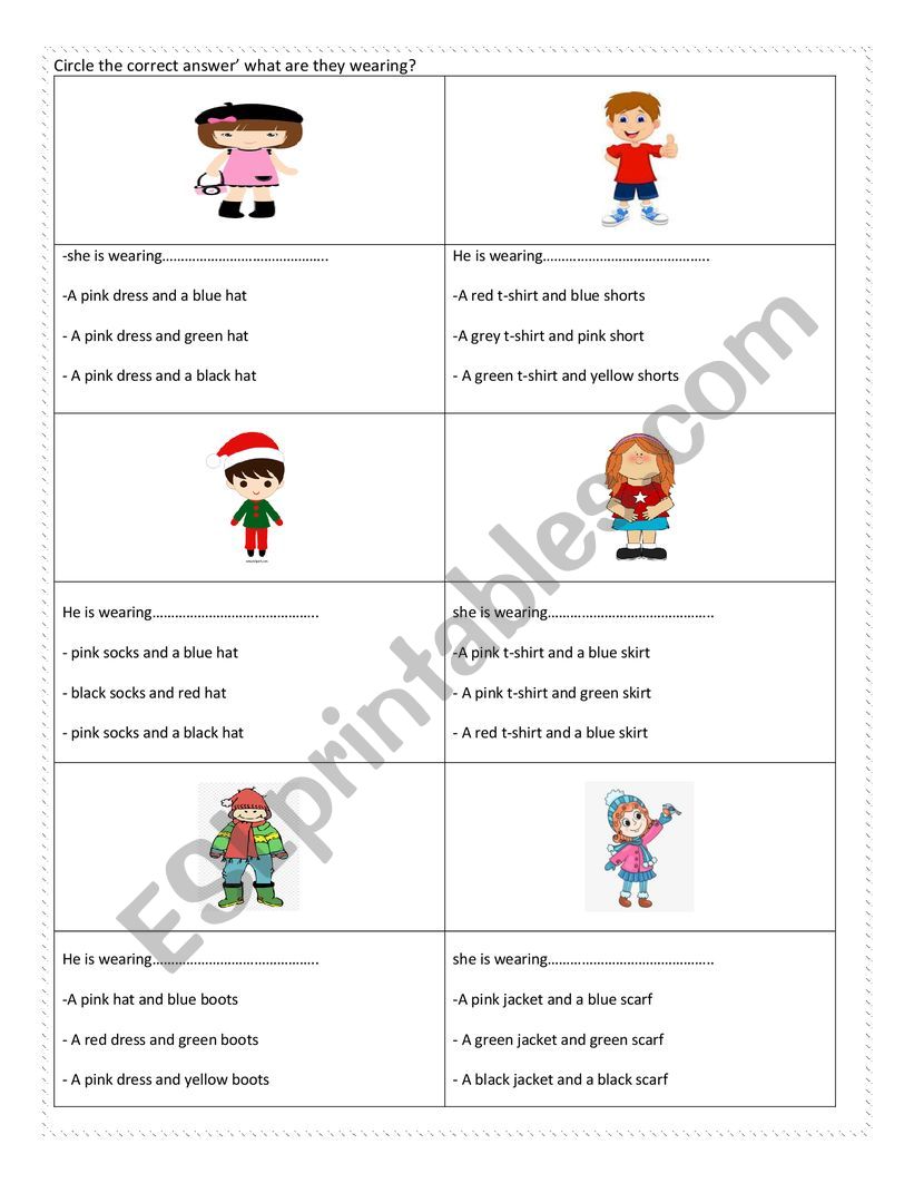 clothes description worksheet