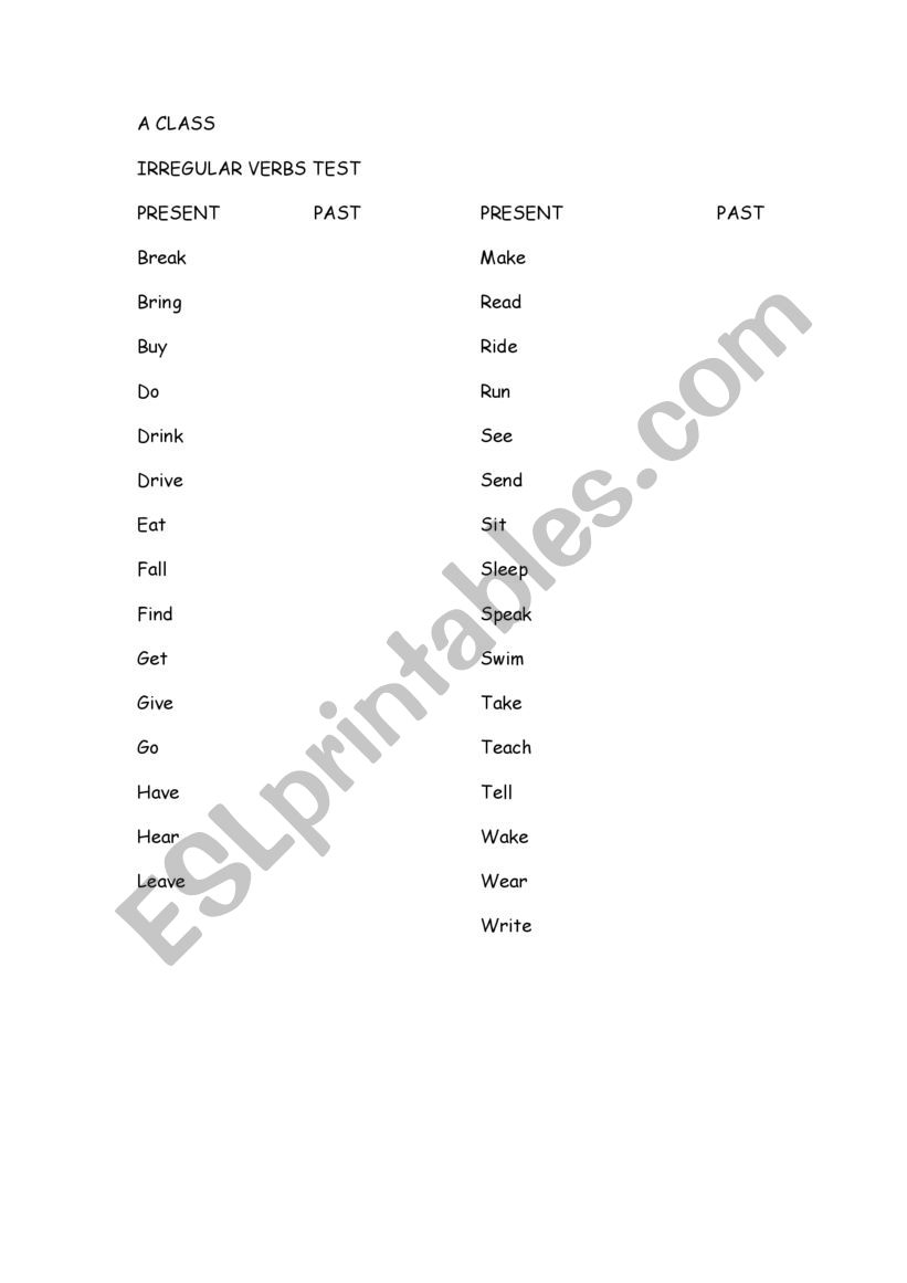 IRREGULAR VERBS worksheet