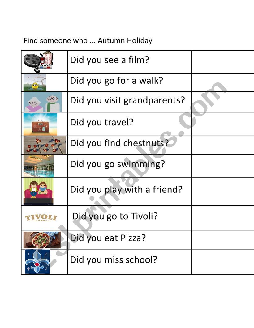 find someone who.. autumn holidays