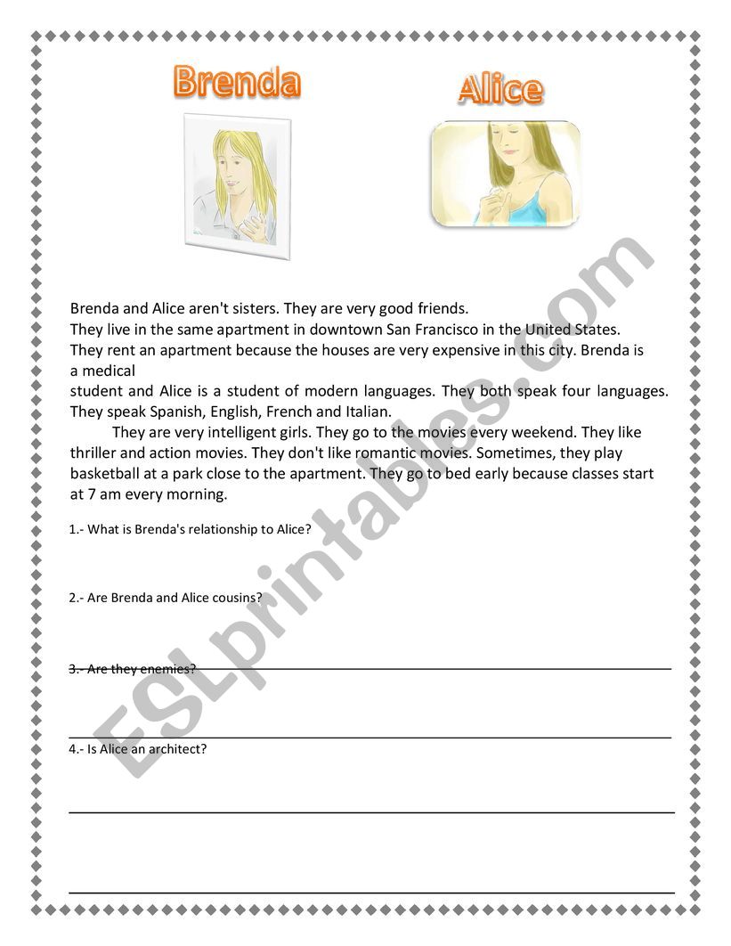 Brenda and Alice worksheet