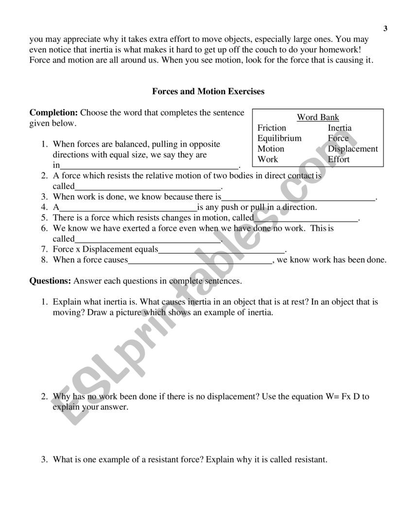 Force and Motion - ESL worksheet by TesM