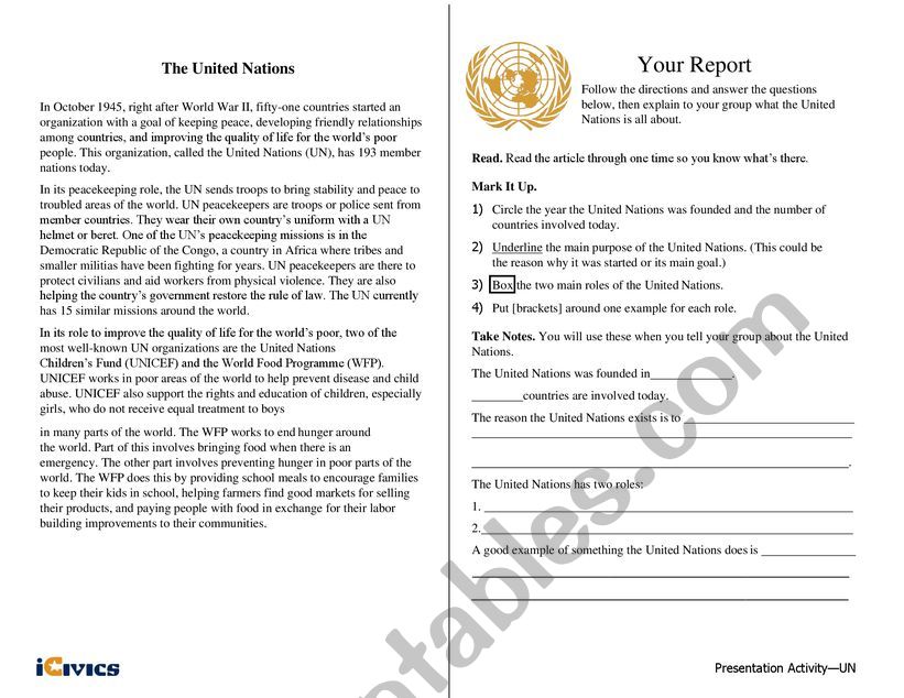 international organisation  worksheet