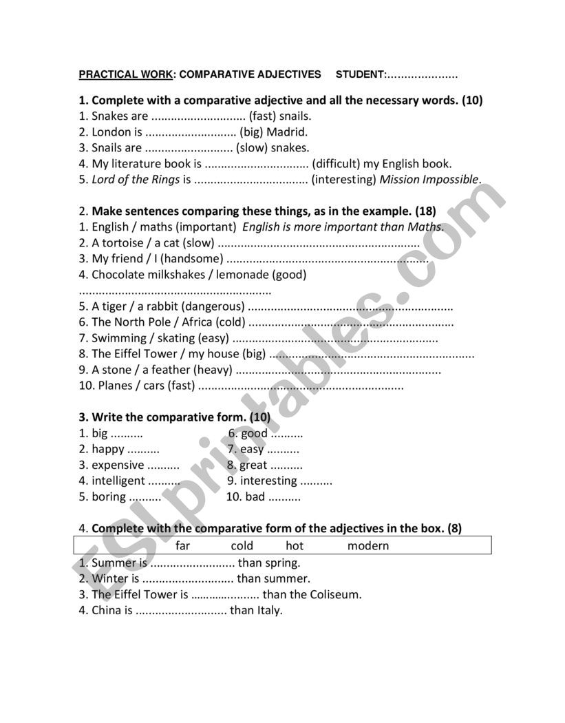 Comparatives worksheet