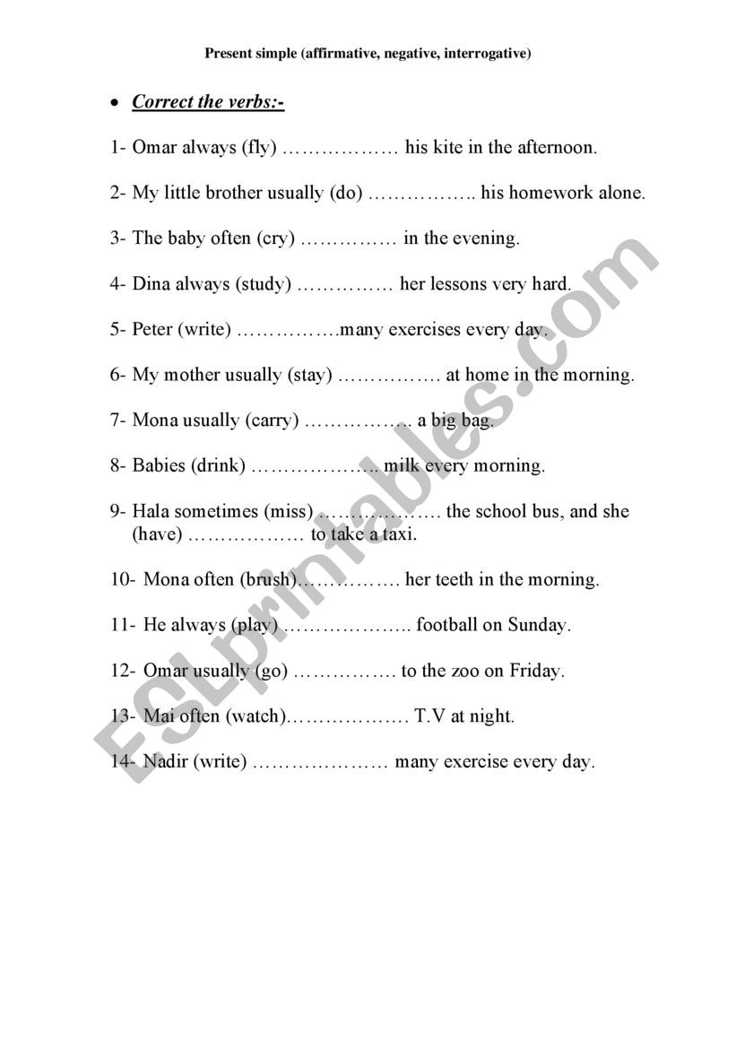 Simple Present exercises worksheet