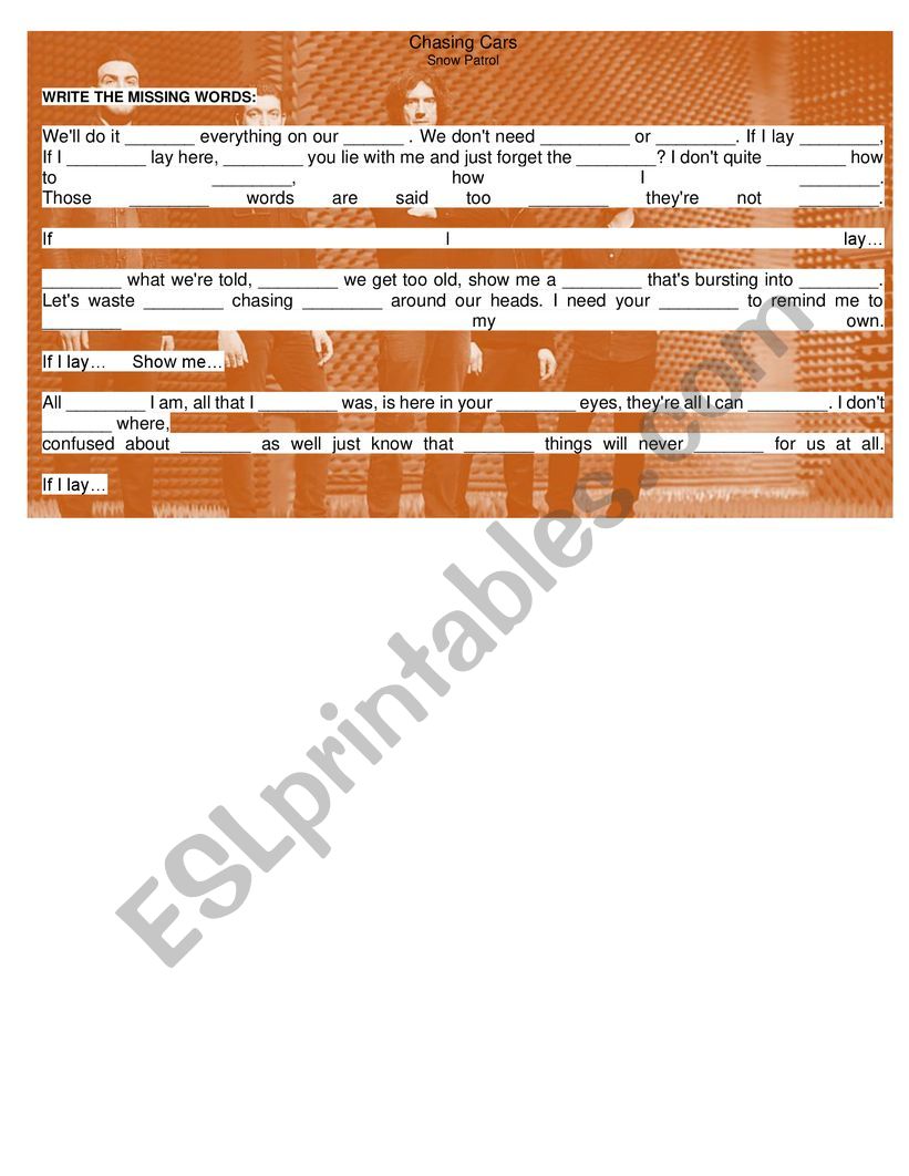 Chasing Cars by Snow Patrol worksheet