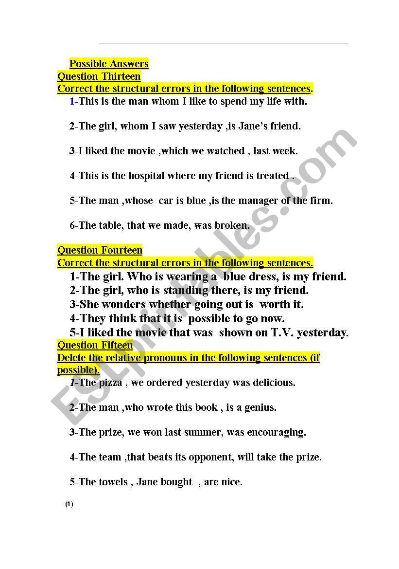 structural errors worksheet