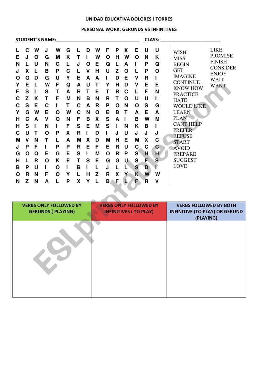 GERUNDS AND INFINITIVES worksheet