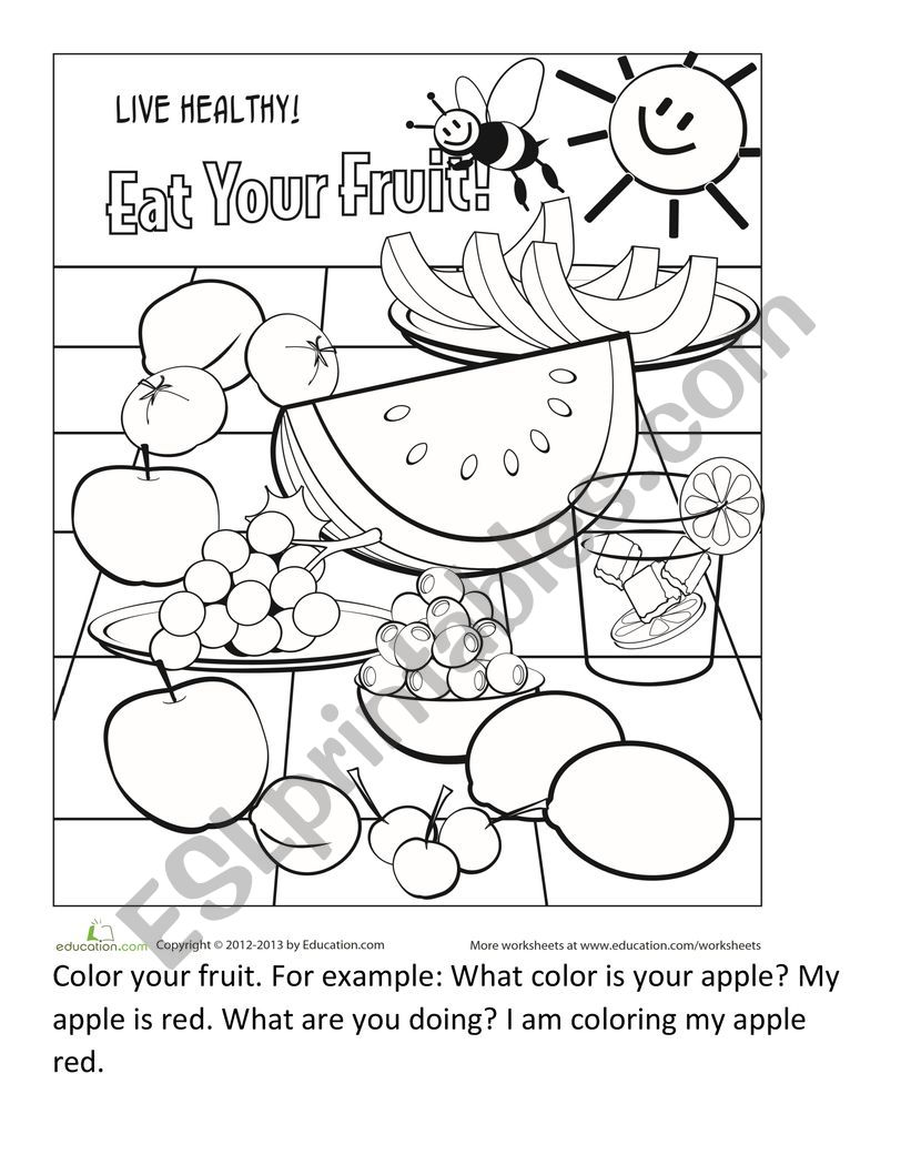 Coloring fruit worksheet