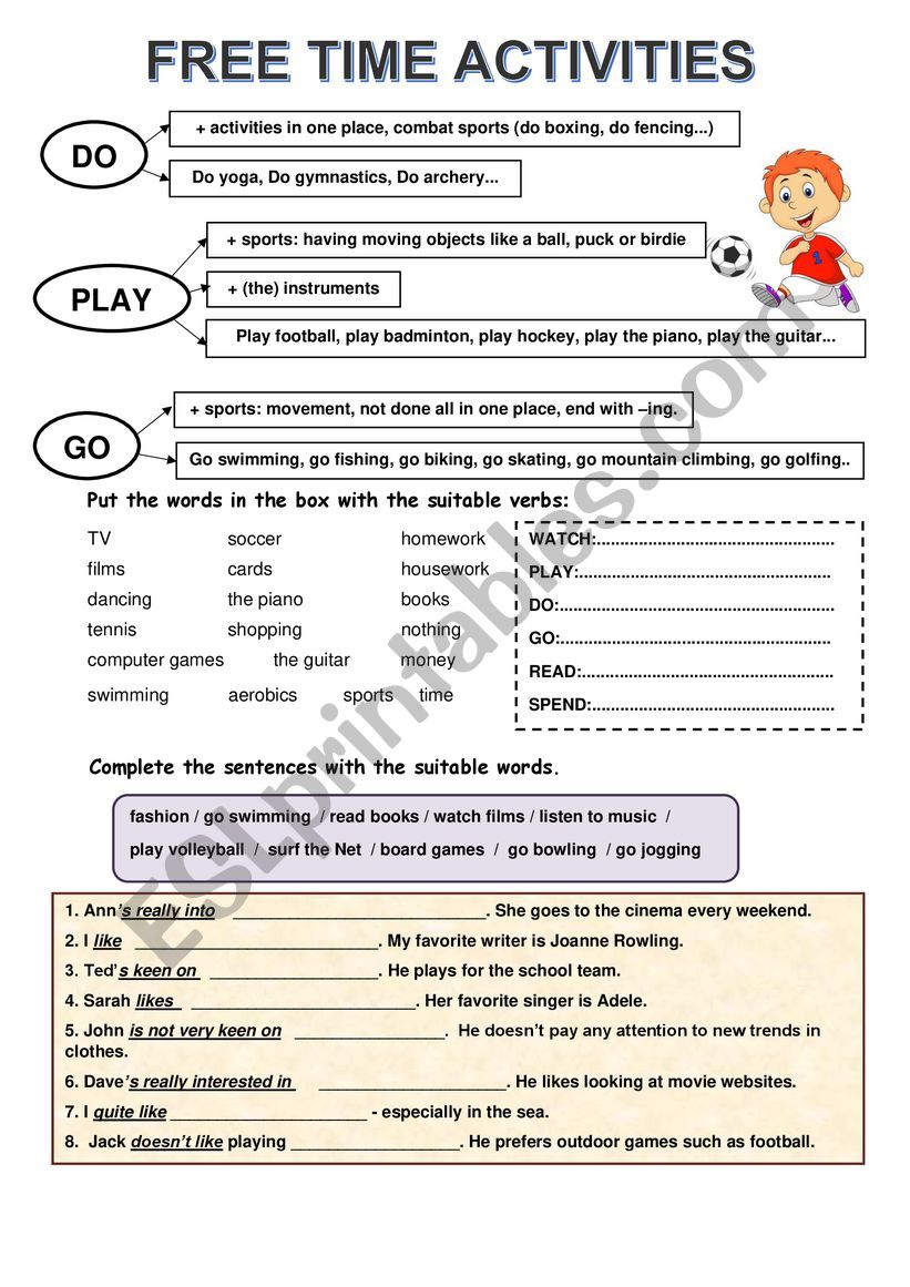 free time activity worksheet