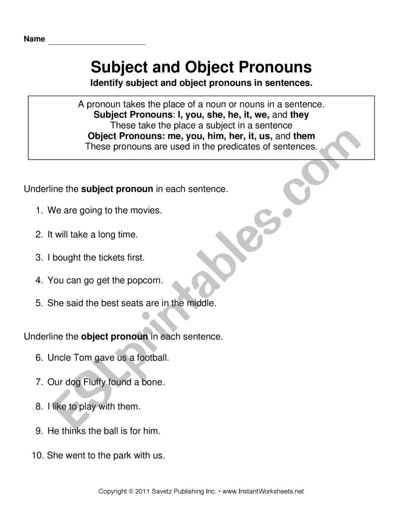 Subject Pronouns worksheet