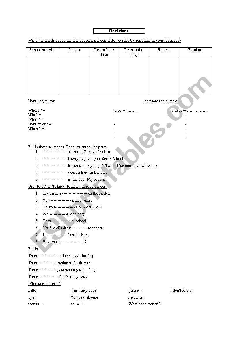 vocabulary and grammar worksheet