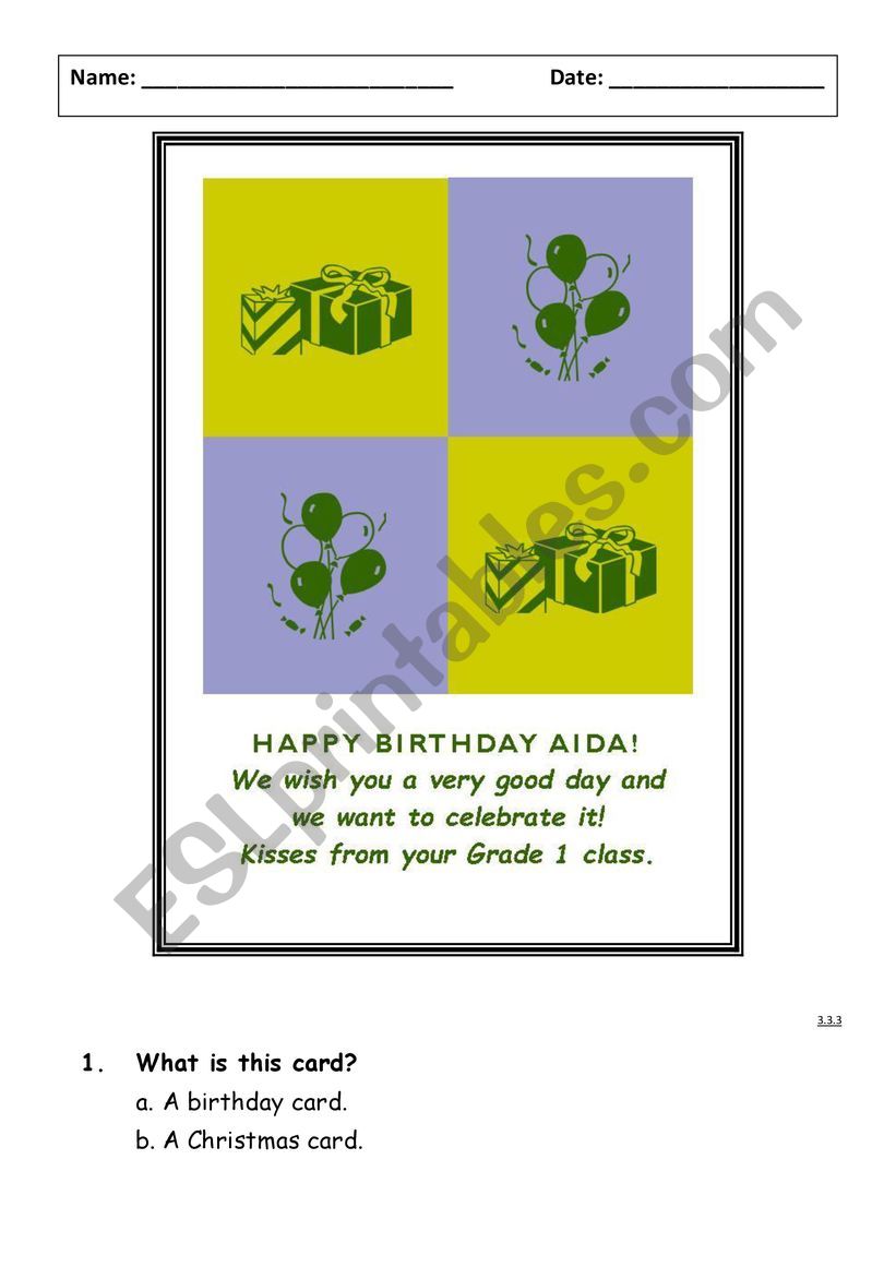 Reading comprehension - invitation card