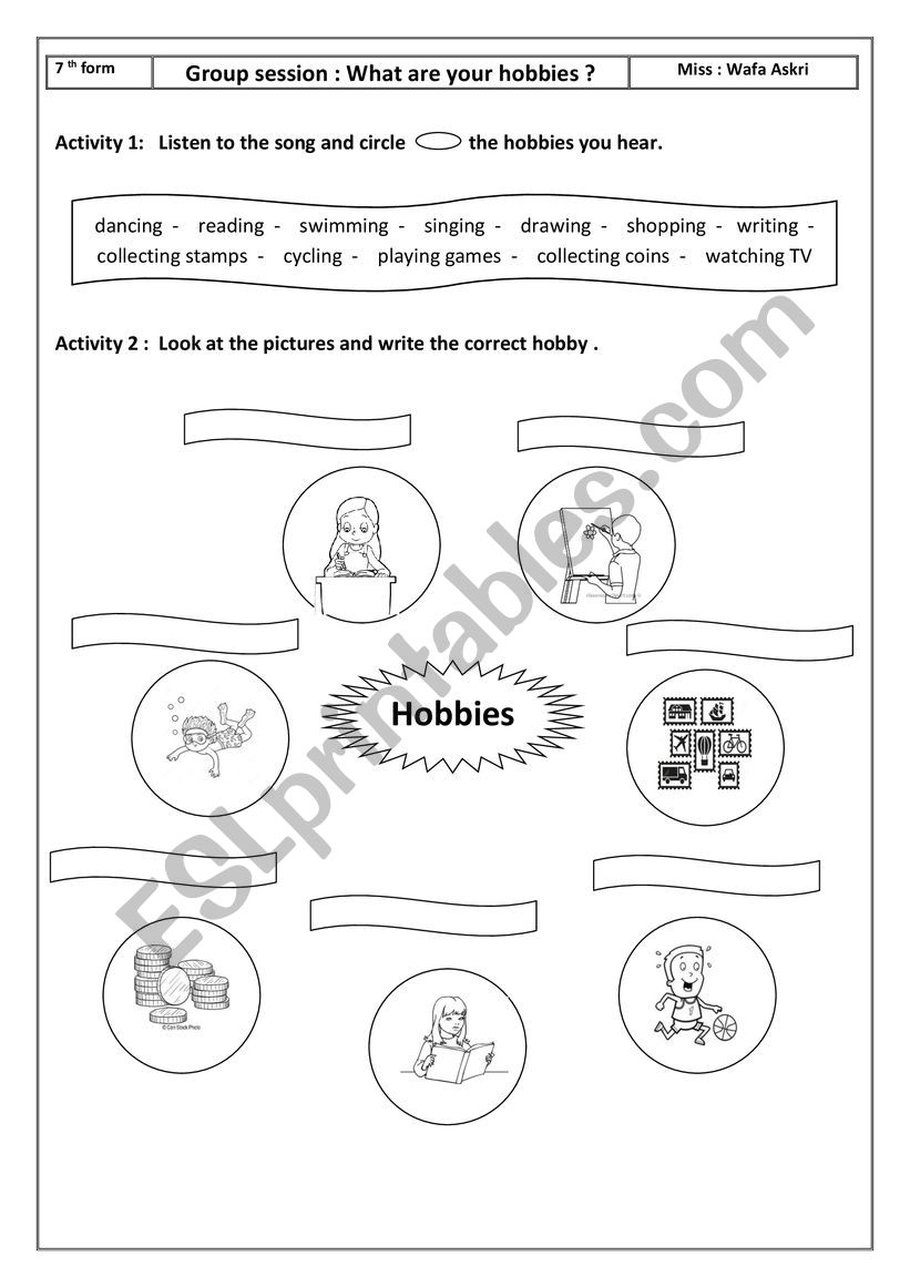 What are your hobbies (Group session) 7th form