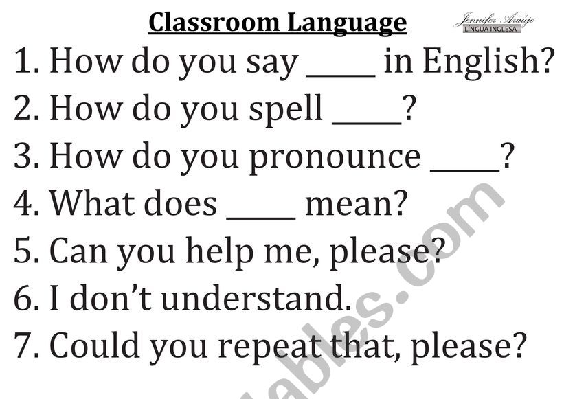 Classroom language worksheet