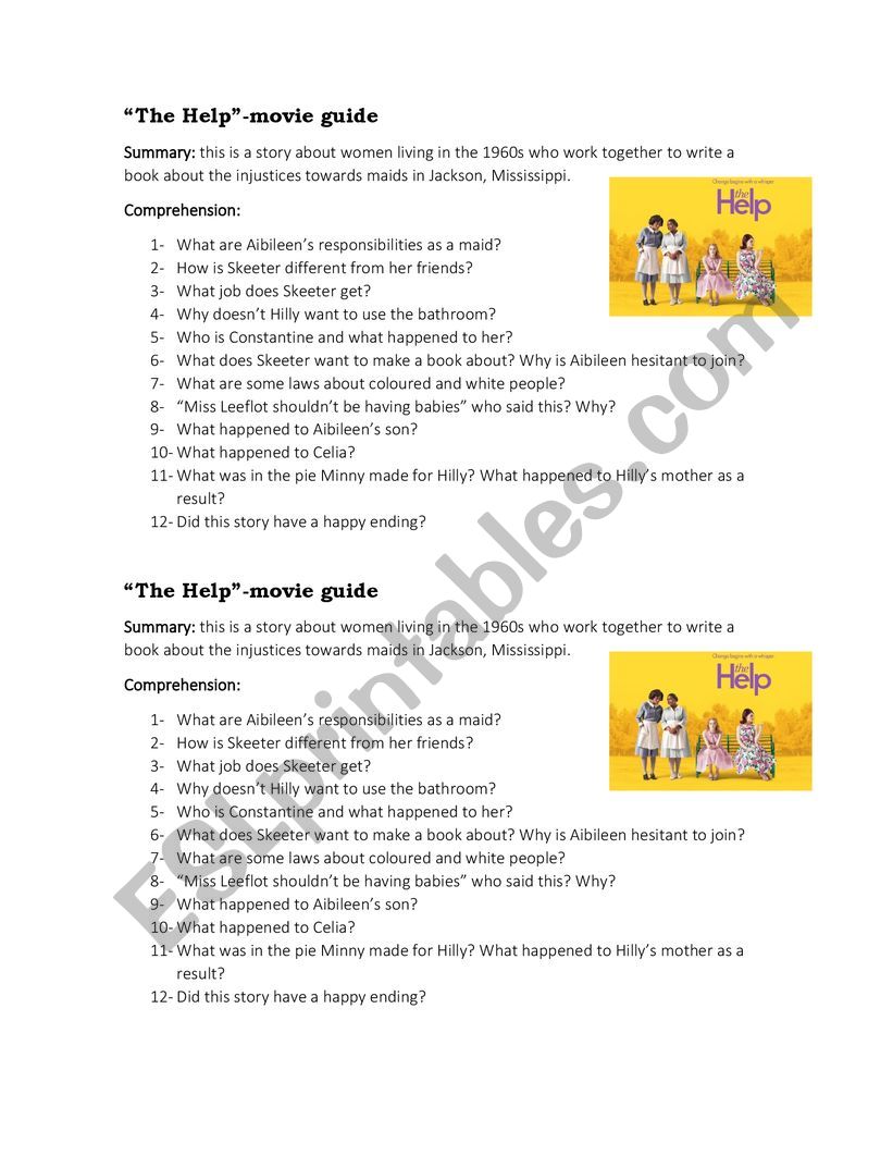 The Help movie guide worksheet